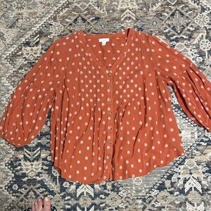 J Jill Women's Rust Button-Up Blouse